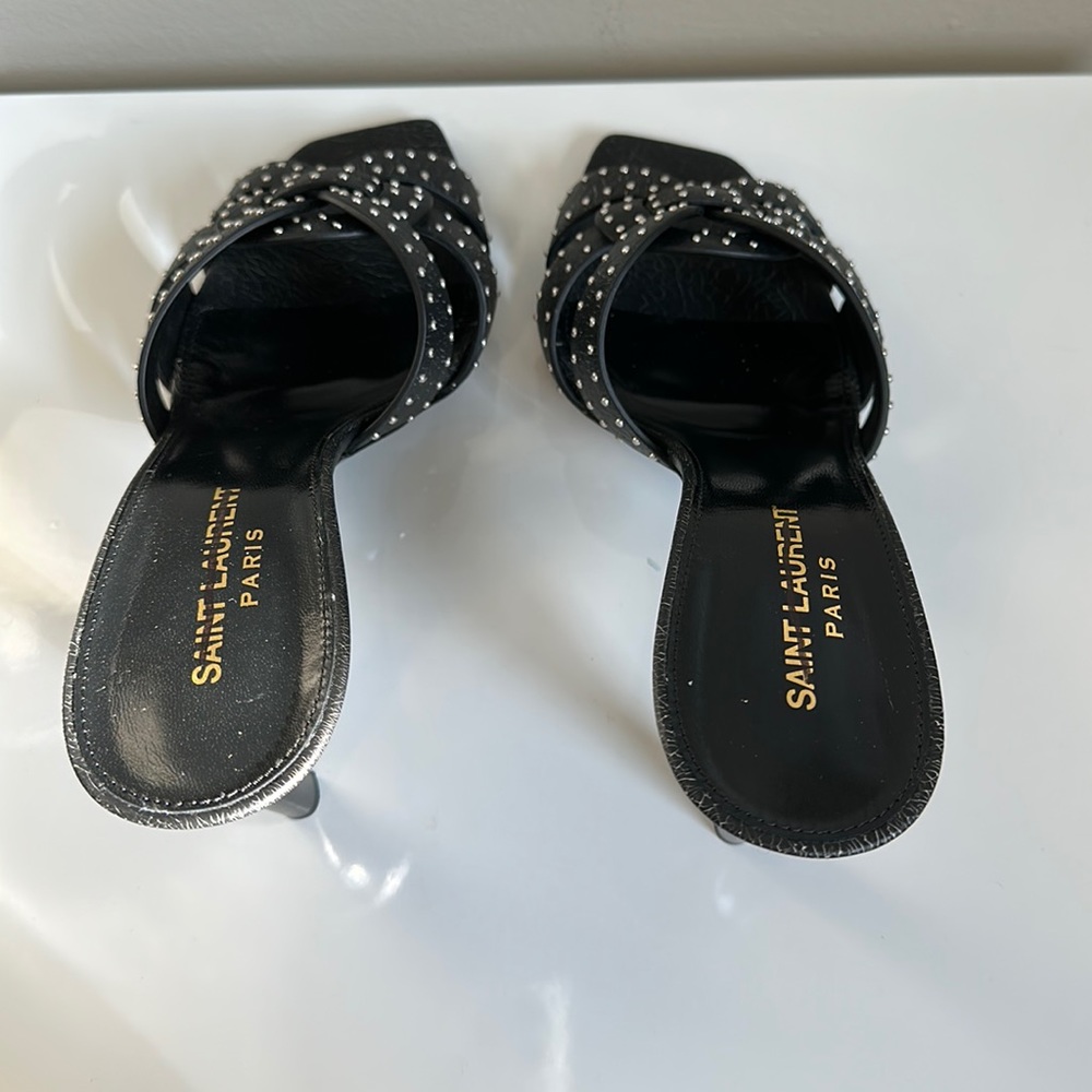 Saint Laurent Tribute Studded Leather Stiletto Sandals - Picture 12 of 16